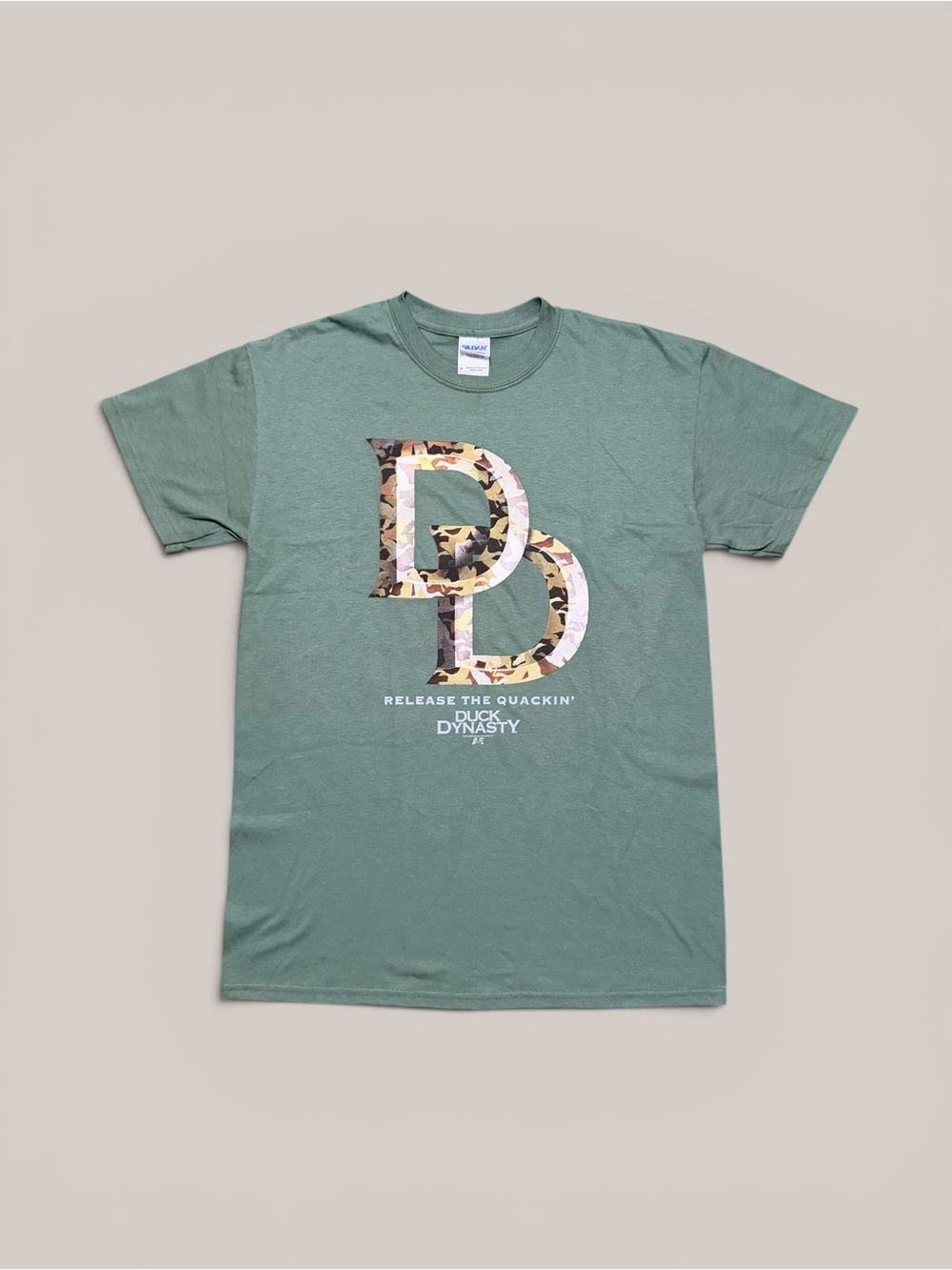 Duck Dynasty “Release The Quackin” Green Camo Logo Graphic Tee